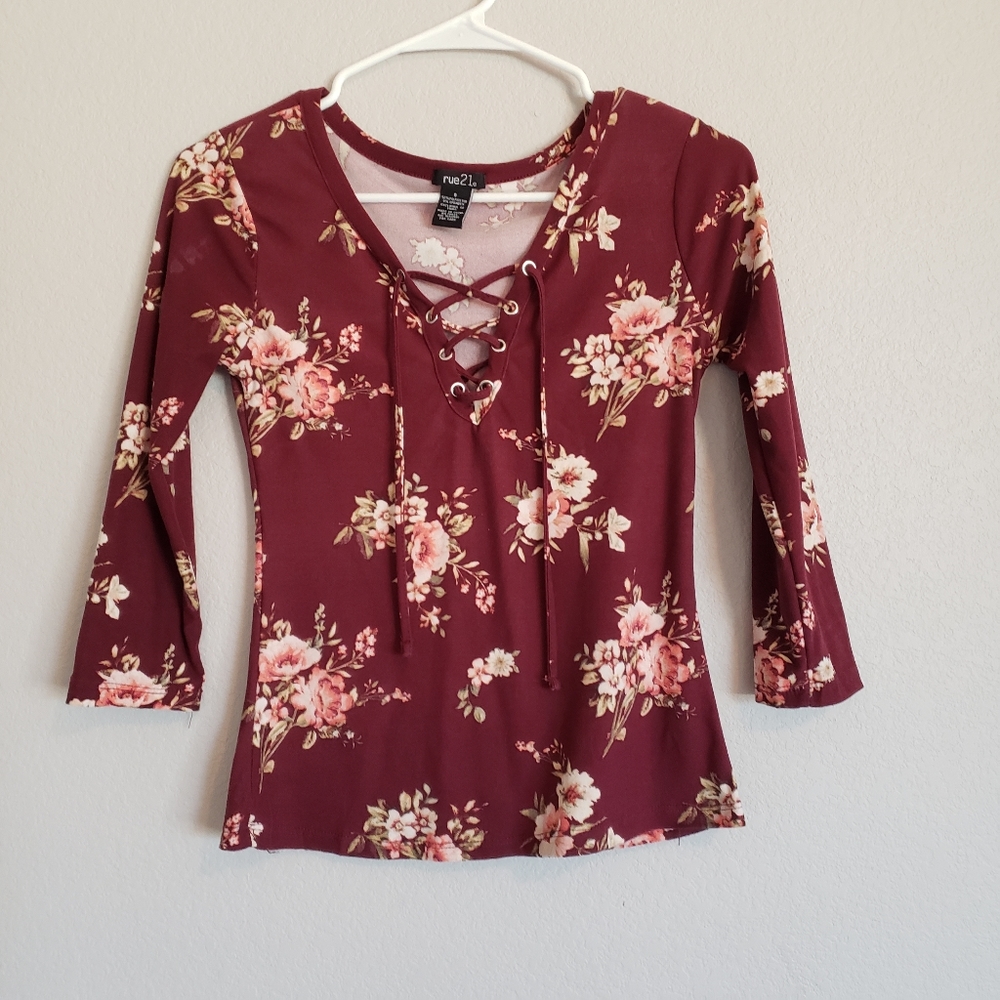 3/$21 - Floral Tie-Up Shirt (Donated)